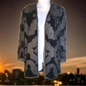 Black Tie Oleg Cassini Evening Jacket Black Silk Beaded Velvet Med Women